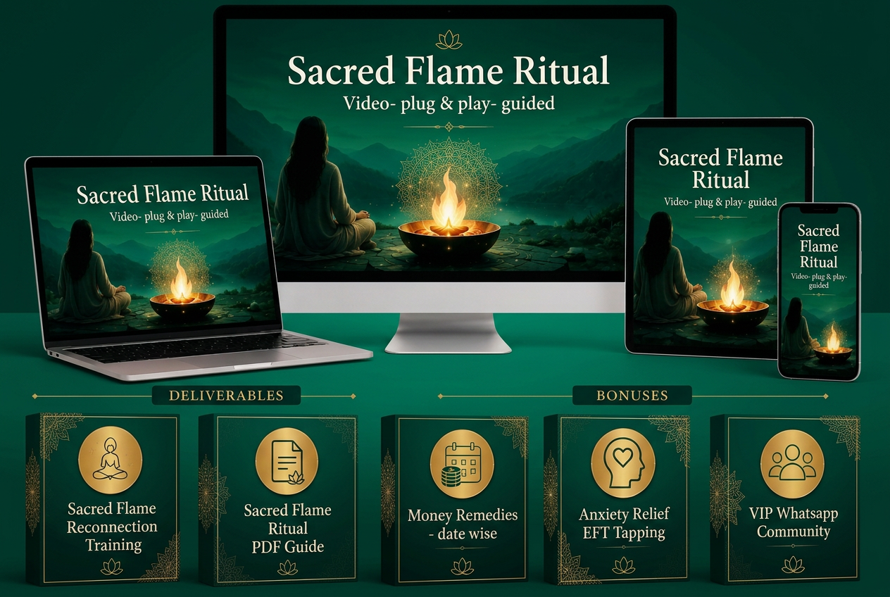 Sacred Flame Ritual bundle shown on desktop, laptop, tablet and phone