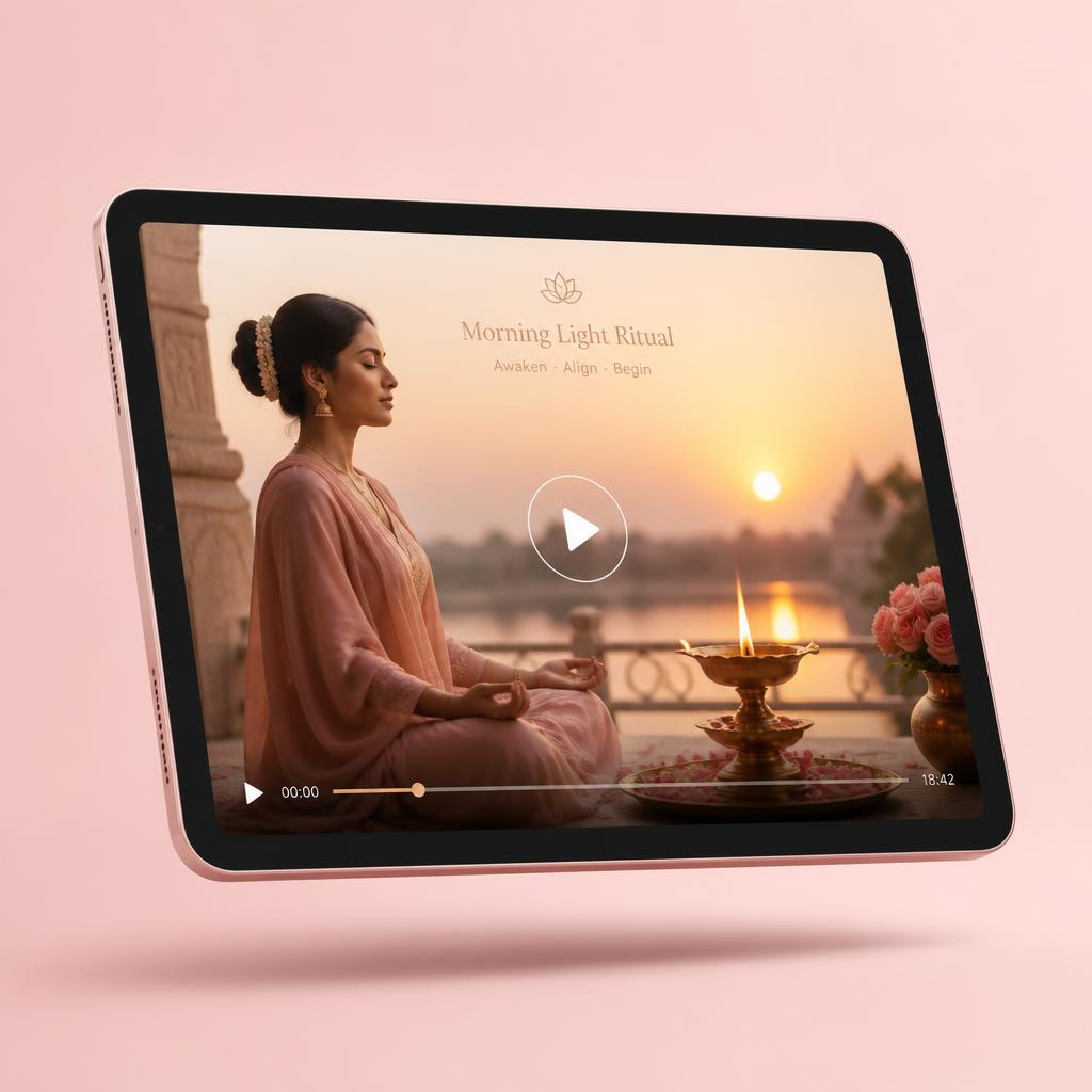 The 10-minute guided Sacred Flame Ritual video playing on a tablet